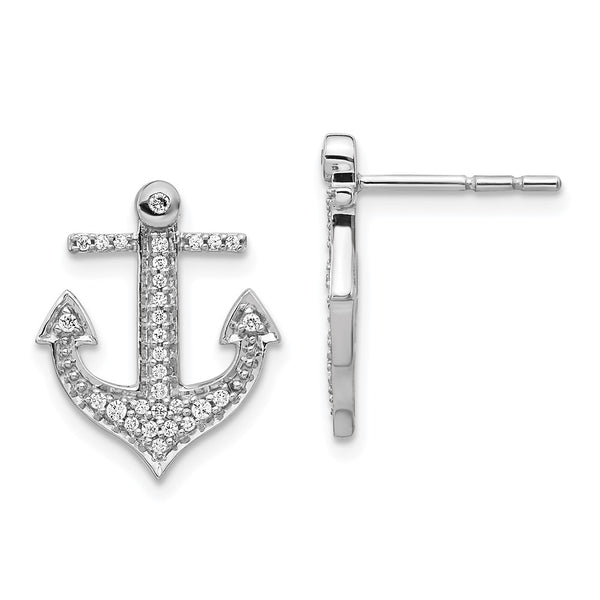 14K White Gold Diamond Anchor Stud Earrings