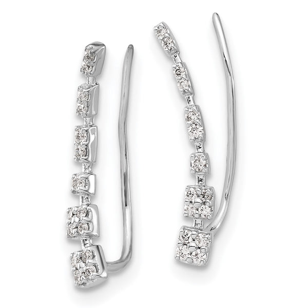 14K White Gold Diamond Ascending Ear Climber Earrings