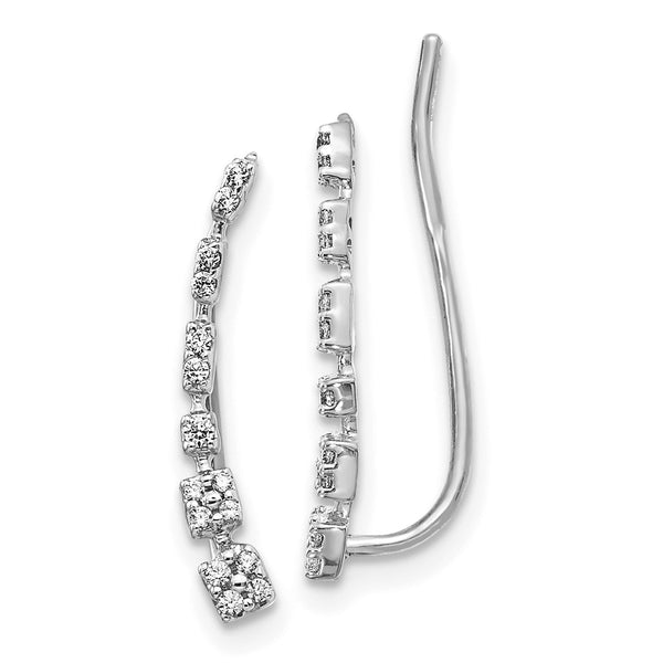 14K White Gold Diamond Ascending Ear Climber Earrings