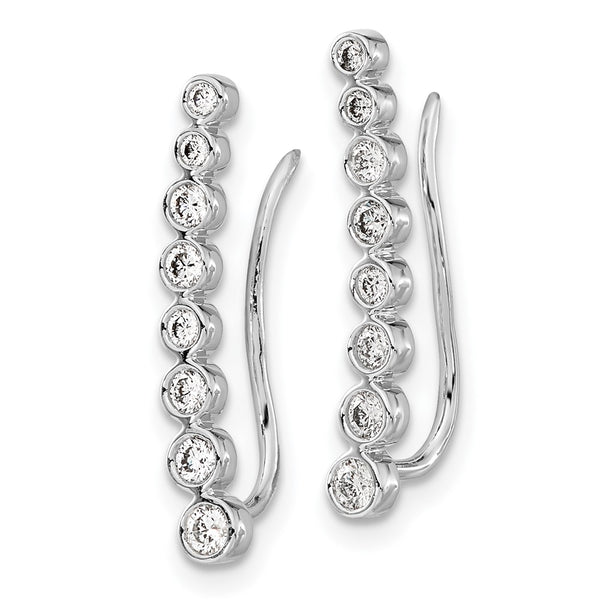 10K White Gold Diamond Graduated Ear Climbers Earrings