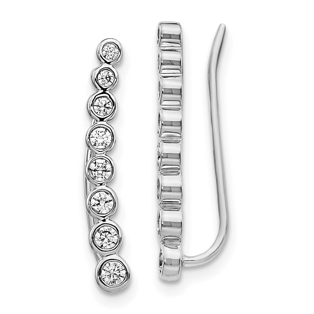 10K white gold graduated diamond ear climber earrings, 20mm length