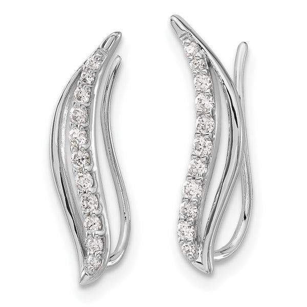 10K White Gold Diamond Wave Climber Earrings