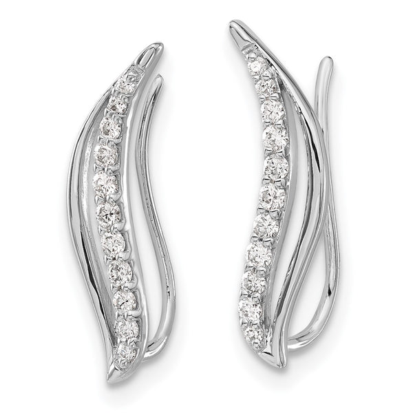 14K White Gold Diamond Wave Climber Earrings