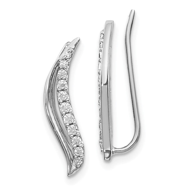 14K White Gold Diamond Wave Climber Earrings