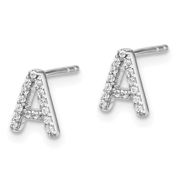 14K White Gold Diamond Initial "A" Stud Earrings