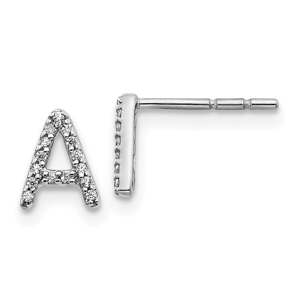 14K White Gold Diamond Initial "A" Stud Earrings