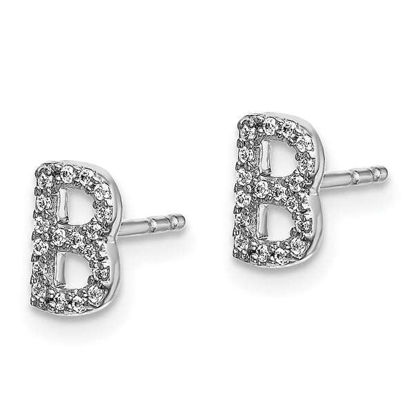 14K White Gold Diamond Initial "B" Stud Earrings