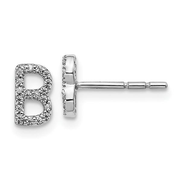 14K White Gold Diamond Initial "B" Stud Earrings