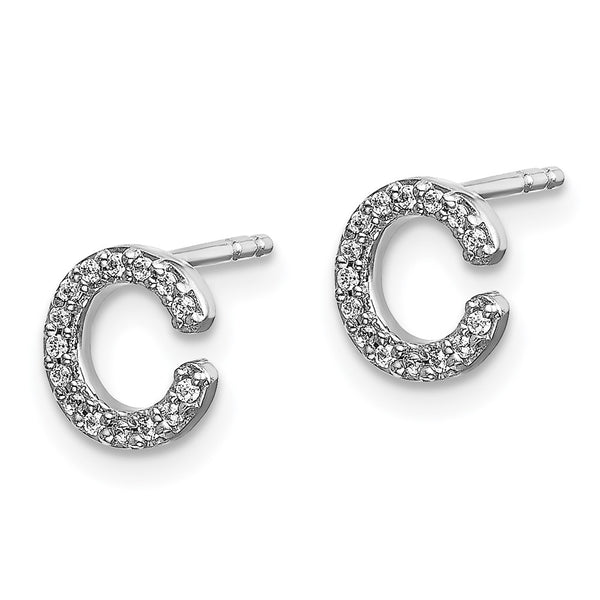 14K White Gold Diamond "C" Initial Stud Earrings - 0.85mm