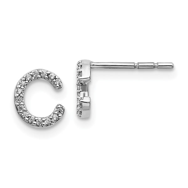 14K White Gold Diamond "C" Initial Stud Earrings - 0.85mm
