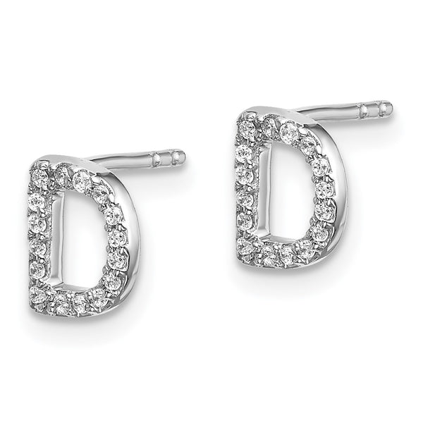 14K White Gold Diamond Initial "D" Earrings