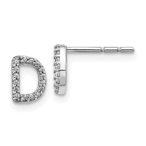 14K White Gold Diamond Initial "D" Earrings