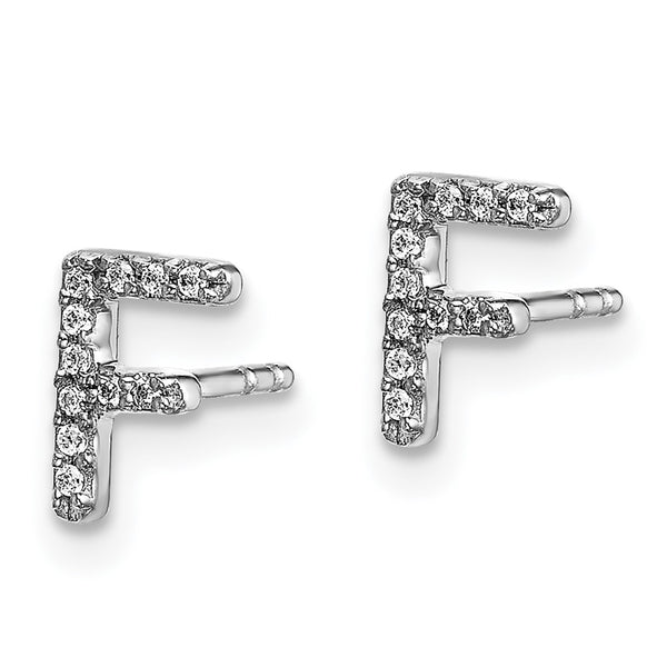 14K White Gold Diamond Initial "F" Stud Earrings