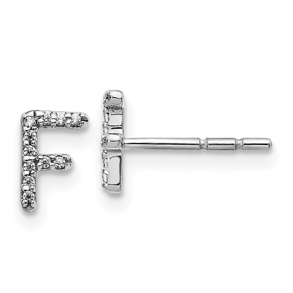 14K White Gold Diamond Initial "F" Stud Earrings