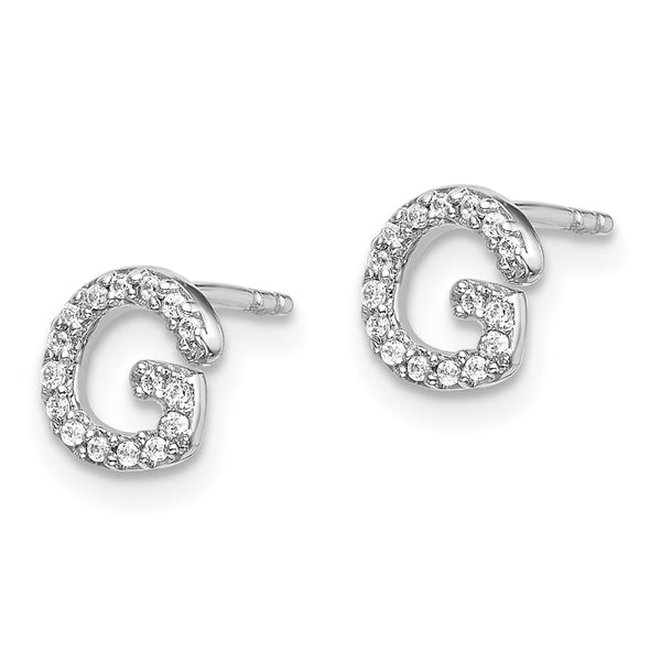14K White Gold Diamond Initial "G" Stud Earrings - 0.85mm