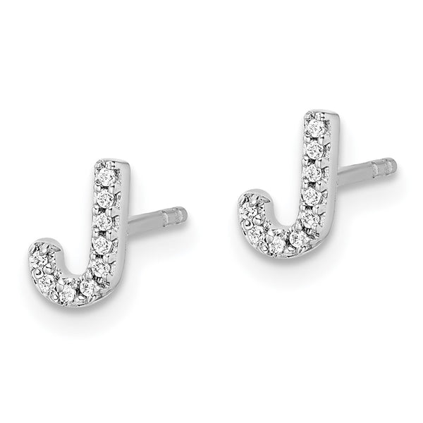 14K White Gold Diamond Initial 'J' Stud Earrings