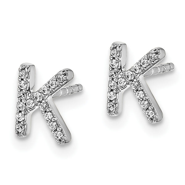 14K White Gold Diamond Initial "K" Stud Earrings