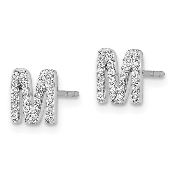 14K White Gold Diamond Initial "M" Stud Earrings