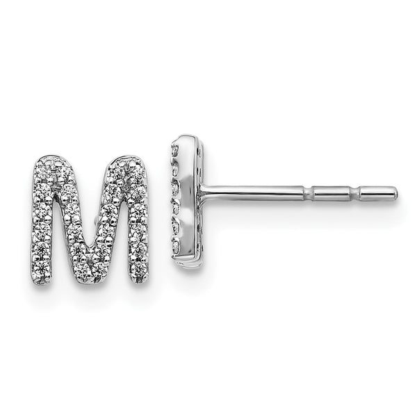 14K White Gold Diamond Initial "M" Stud Earrings