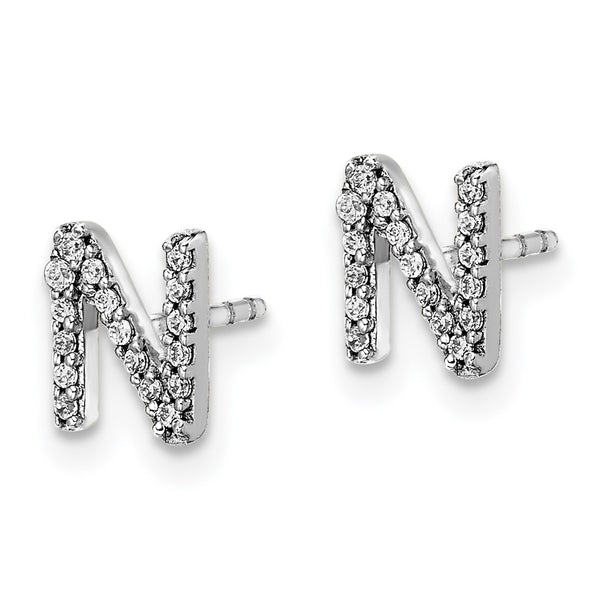 14K White Gold Diamond Initial 'N' Stud Earrings - Style GR1-1002874