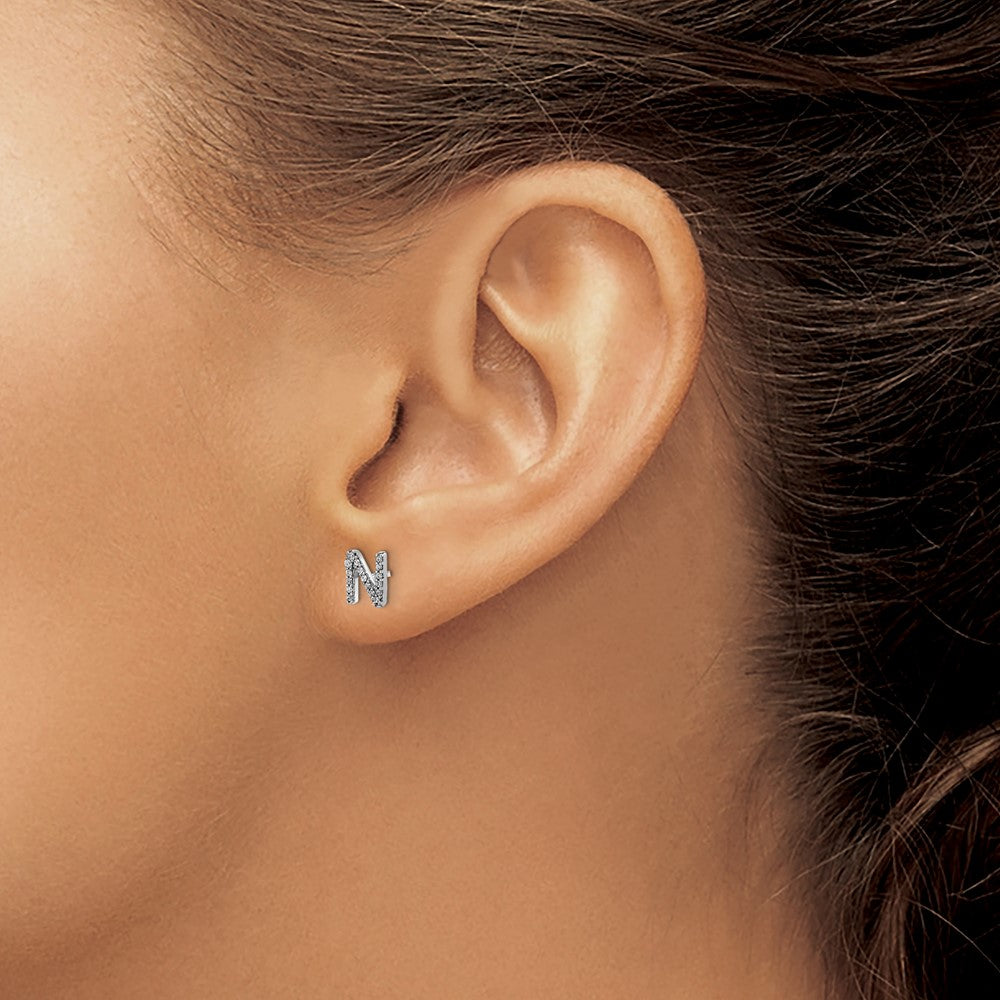 Shop Exclusive 14K White Gold Diamond Initial 'N' Stud Earrings - Stylish Value!
