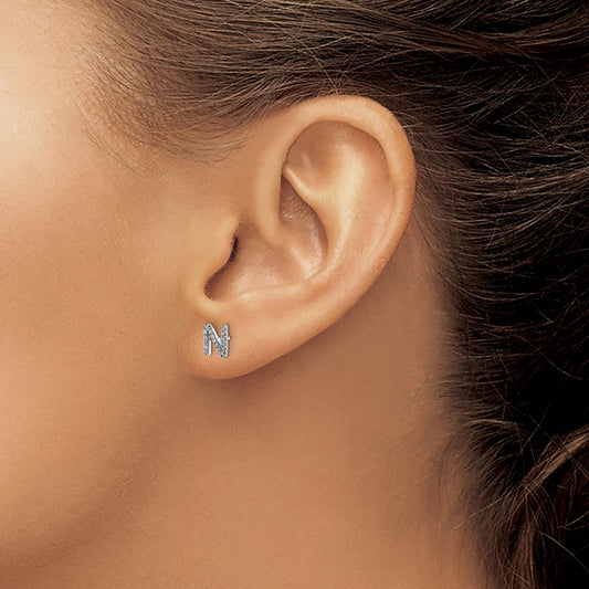 Shop Exclusive 14K White Gold Diamond Initial 'N' Stud Earrings - Stylish Value!