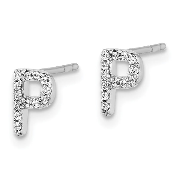 14K White Gold Diamond Initial P Stud Earrings