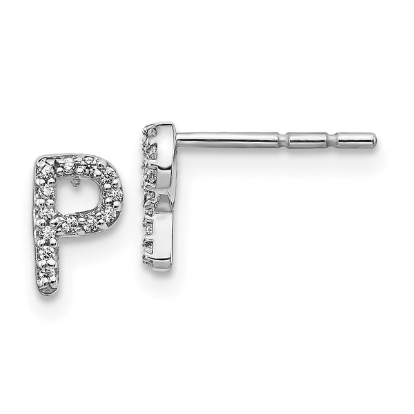 14K White Gold Diamond Initial P Stud Earrings