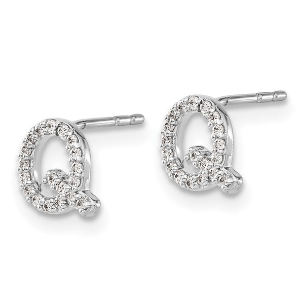 14K White Gold Diamond Initial "Q" Stud Earrings - Style GR1-1002876