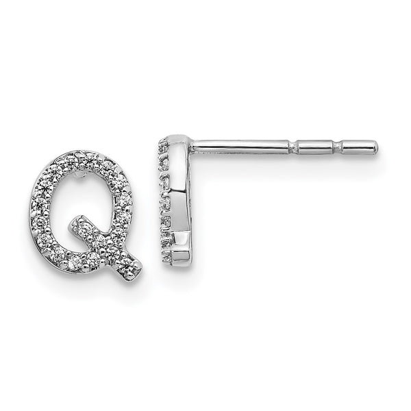 14K White Gold Diamond Initial "Q" Stud Earrings - Style GR1-1002876