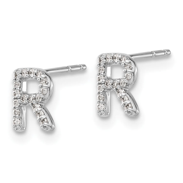 14K White Gold Diamond Initial R Earrings