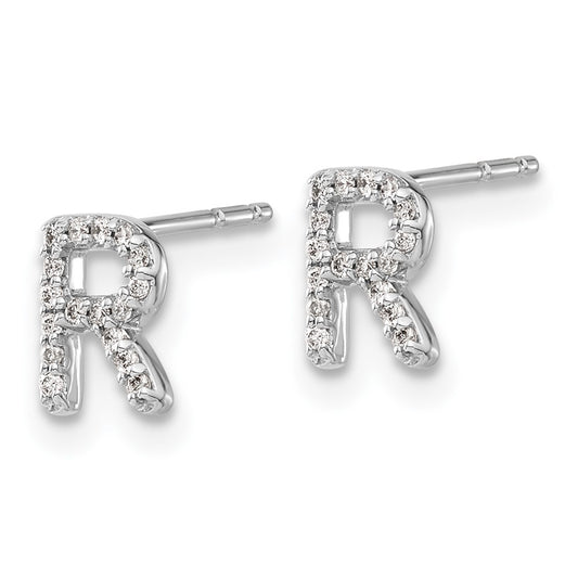 High-Quality 14K White Gold Diamond Initial R Earrings - Stylish Luxury Gift
