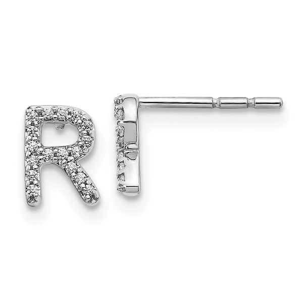 14K White Gold Diamond Initial R Earrings