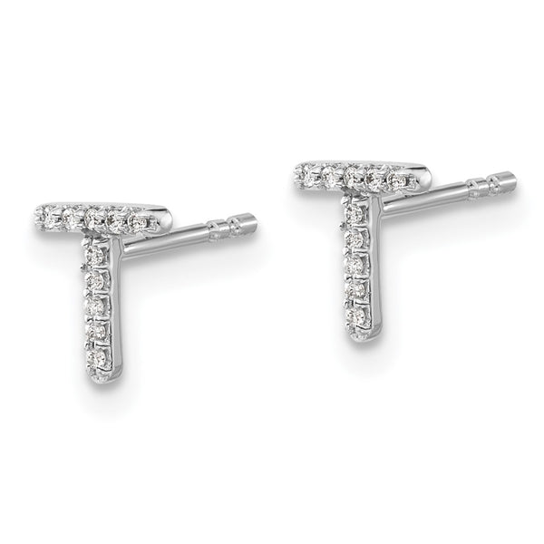 14K White Gold Diamond Initial T Stud Earrings - Style GR1-1002880