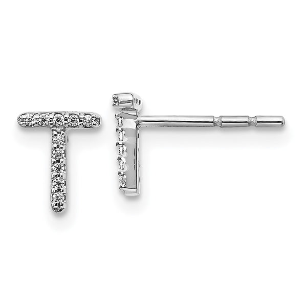 14K White Gold Diamond Initial T Stud Earrings - Style GR1-1002880