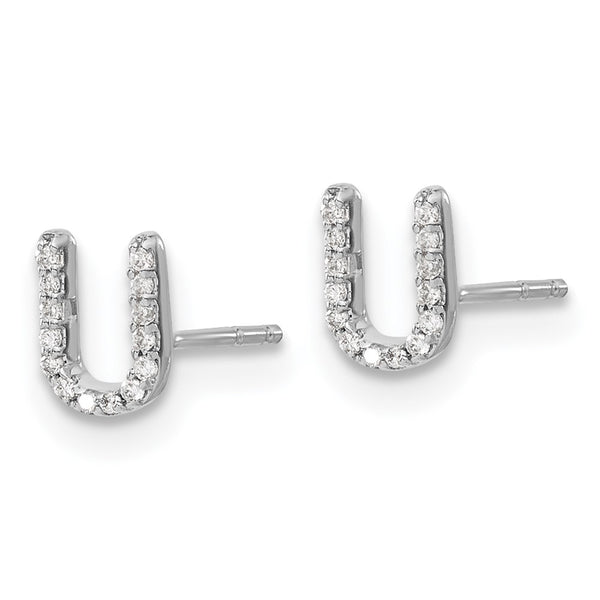 14K White Gold Diamond Initial "U" Stud Earrings