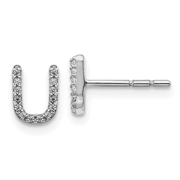 14K White Gold Diamond Initial "U" Stud Earrings