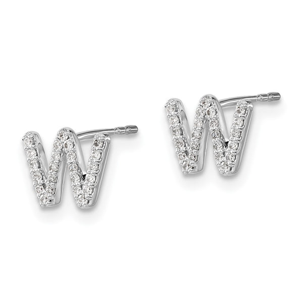 14K White Gold Diamond Initial 'W' Earrings
