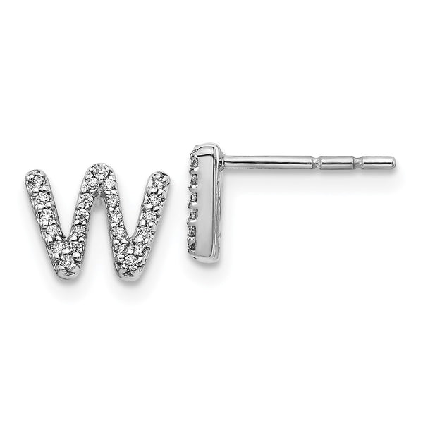 14K White Gold Diamond Initial 'W' Earrings