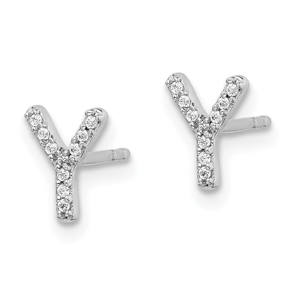 14K White Gold Diamond Initial "Y" Earrings - Style GR1-1002884