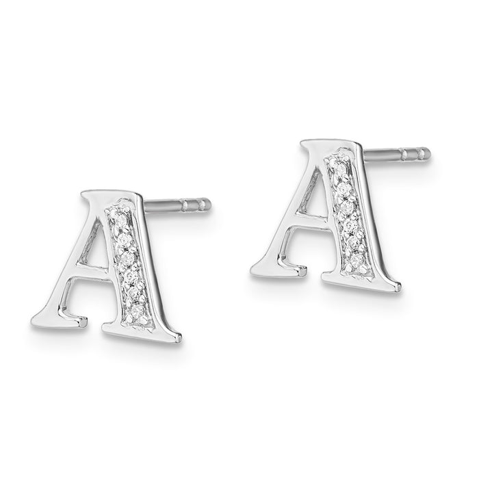 Buy Stylish 14K White Gold Diamond Initial "A" Stud Earrings - 0.85mm, Luxury!-2
