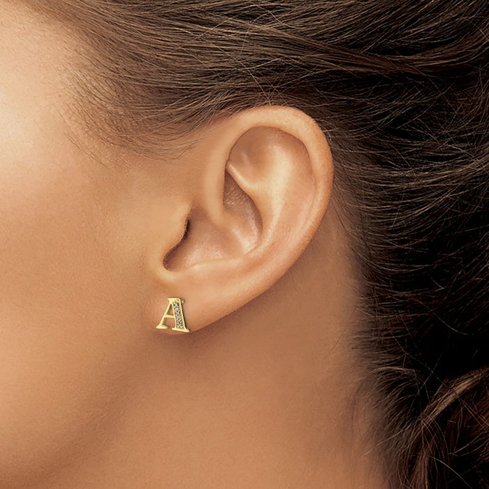 Buy Designer 14K Gold Diamond Initial "A" Earrings - Stylish & Affordable!-3