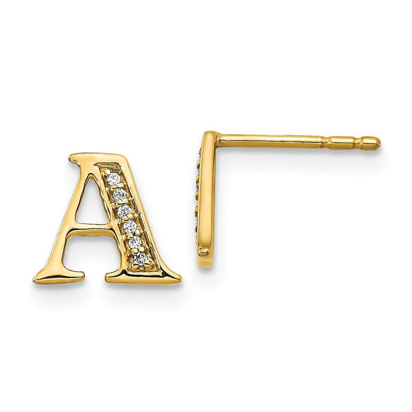 14K Gold Diamond Initial "A" Earrings