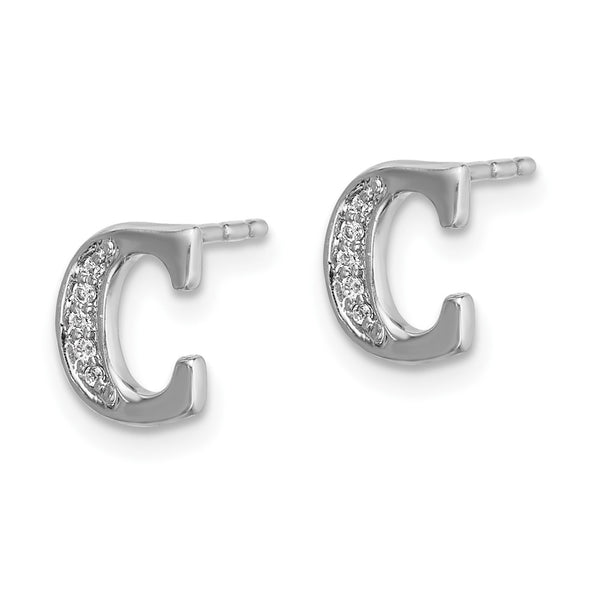 14K White Gold Diamond Initial "C" Stud Earrings