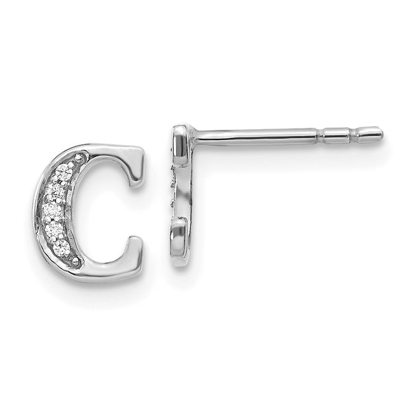 14K White Gold Diamond Initial "C" Stud Earrings