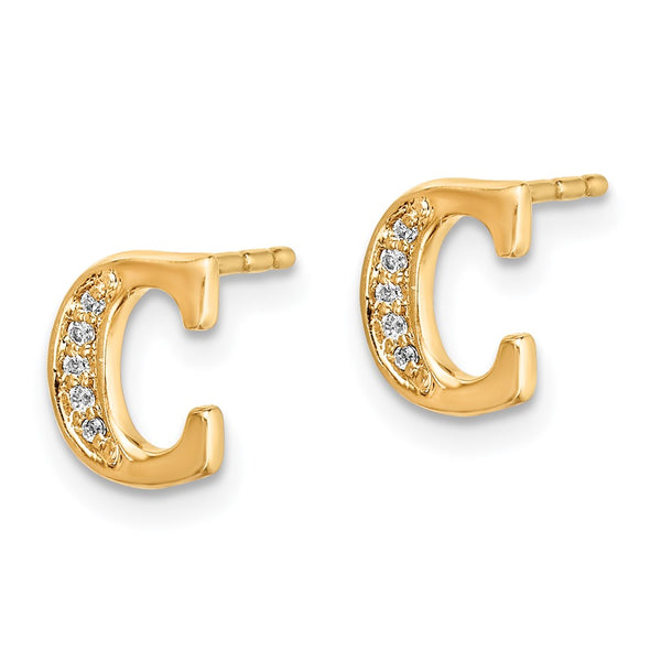 14K Gold Diamond Initial "C" Earrings