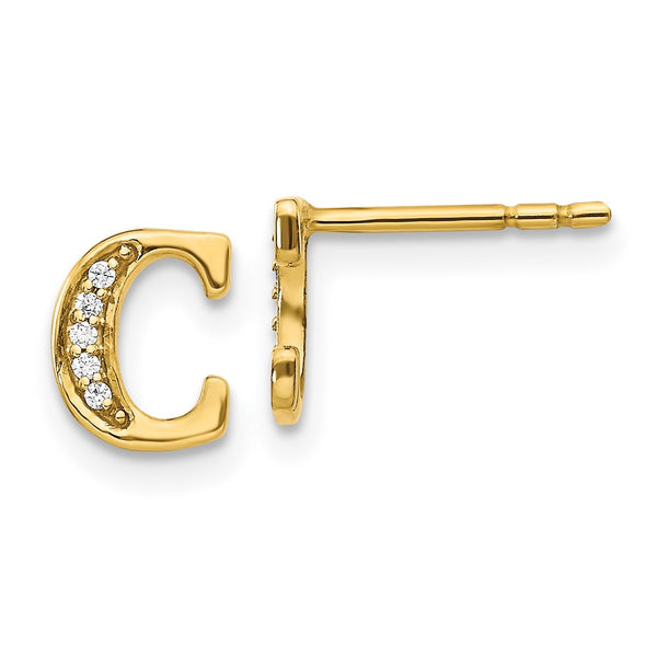14K Gold Diamond Initial "C" Earrings
