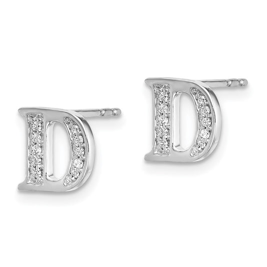 Buy Exclusive 14K White Gold Diamond Initial "D" Stud Earrings, Stylish Design