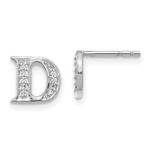 Buy Exclusive 14K White Gold Diamond Initial "D" Stud Earrings, Stylish Design