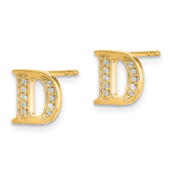 14K Gold Diamond Initial D Earrings